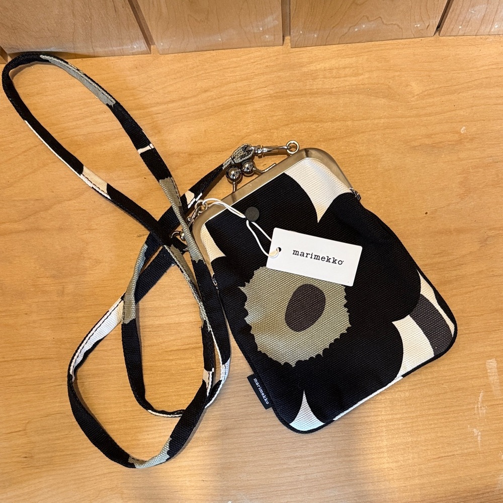 Marimekko Black, White & Olive Unikko Crossbody Pouch